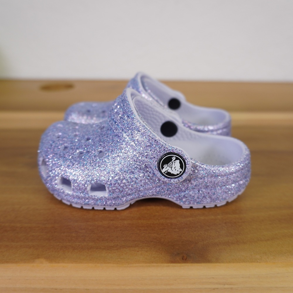Crocs Classic Glitter Clog Toddler C6 Frosted Purple Sparkly Slip On Shoes - Picture 3 of 9